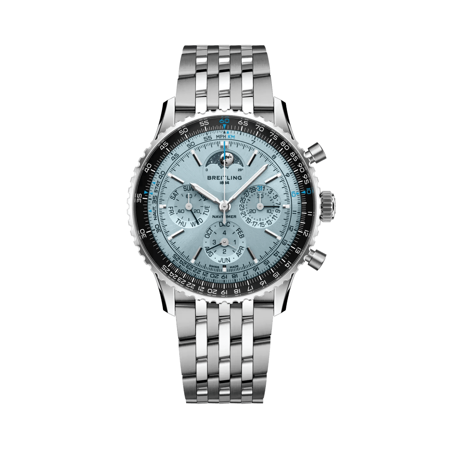 BREITLING Navitimer&nbsp;B19 Chronograph 43 Perpetual Calendar, Stainless steel & Platinum, Blue dial - Classic Kaf