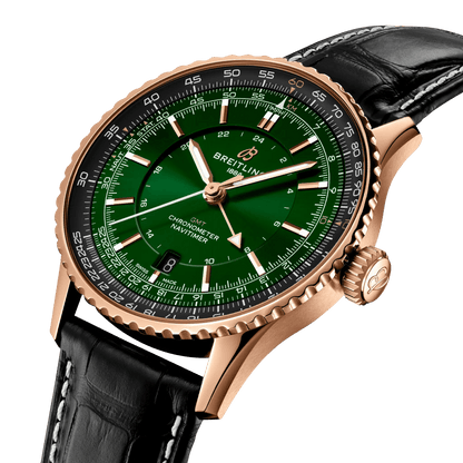 BREITLING Navitimer B01 Chronograph 41mm Red Gold case, Green dial, Leather strap - Classic Kaf
