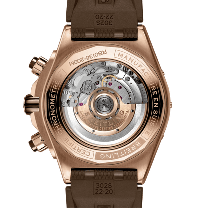 BREITLING Super Chronomat B01 44, Red Gold case, Brown dial, Rubber strap - Classic Kaf