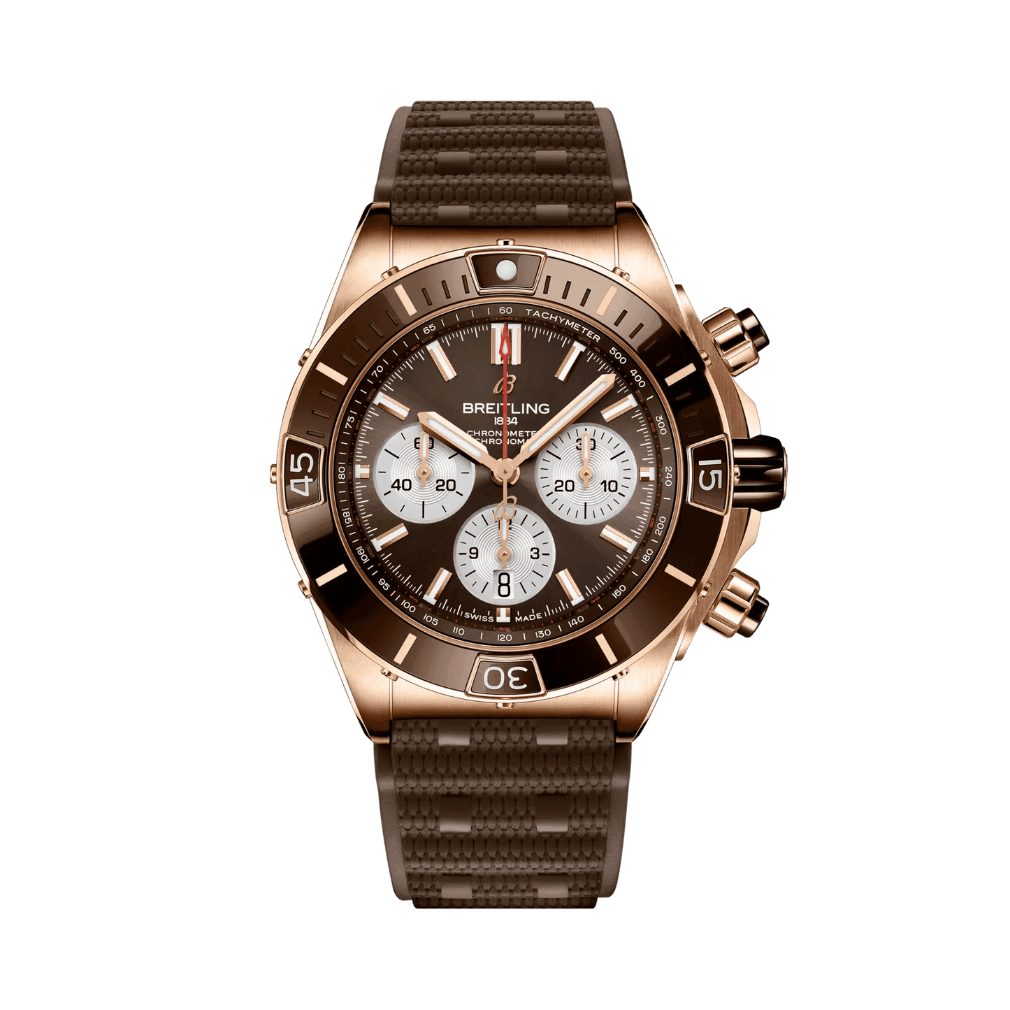 BREITLING Super Chronomat B01 44, Red Gold case, Brown dial, Rubber strap - Classic Kaf
