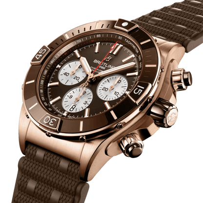 BREITLING Super Chronomat B01 44, Red Gold case, Brown dial, Rubber strap - Classic Kaf