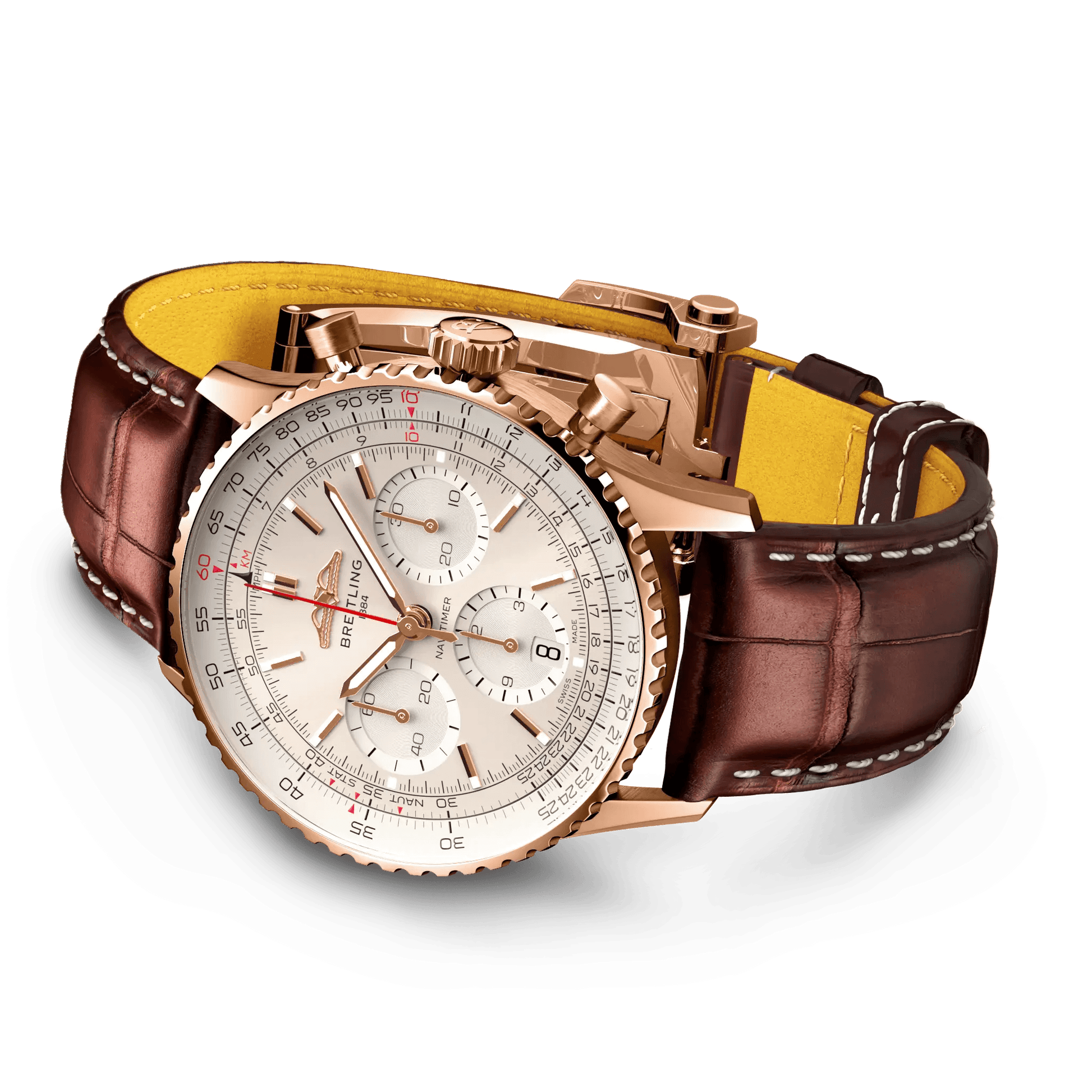 BREITLING Navitimer B01 Chronograph 41mm Red Gold case, Silver dial, Leather strap - Classic Kaf
