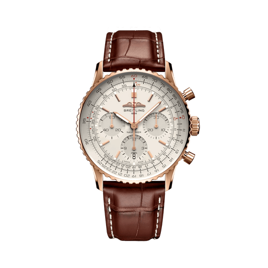 BREITLING Navitimer B01 Chronograph 41mm Red Gold case, Silver dial, Leather strap - Classic Kaf