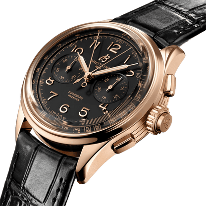 BREITLING Premier B15 Duograph 42mm Red Gold case, Leather strap, Black dial - Classic Kaf