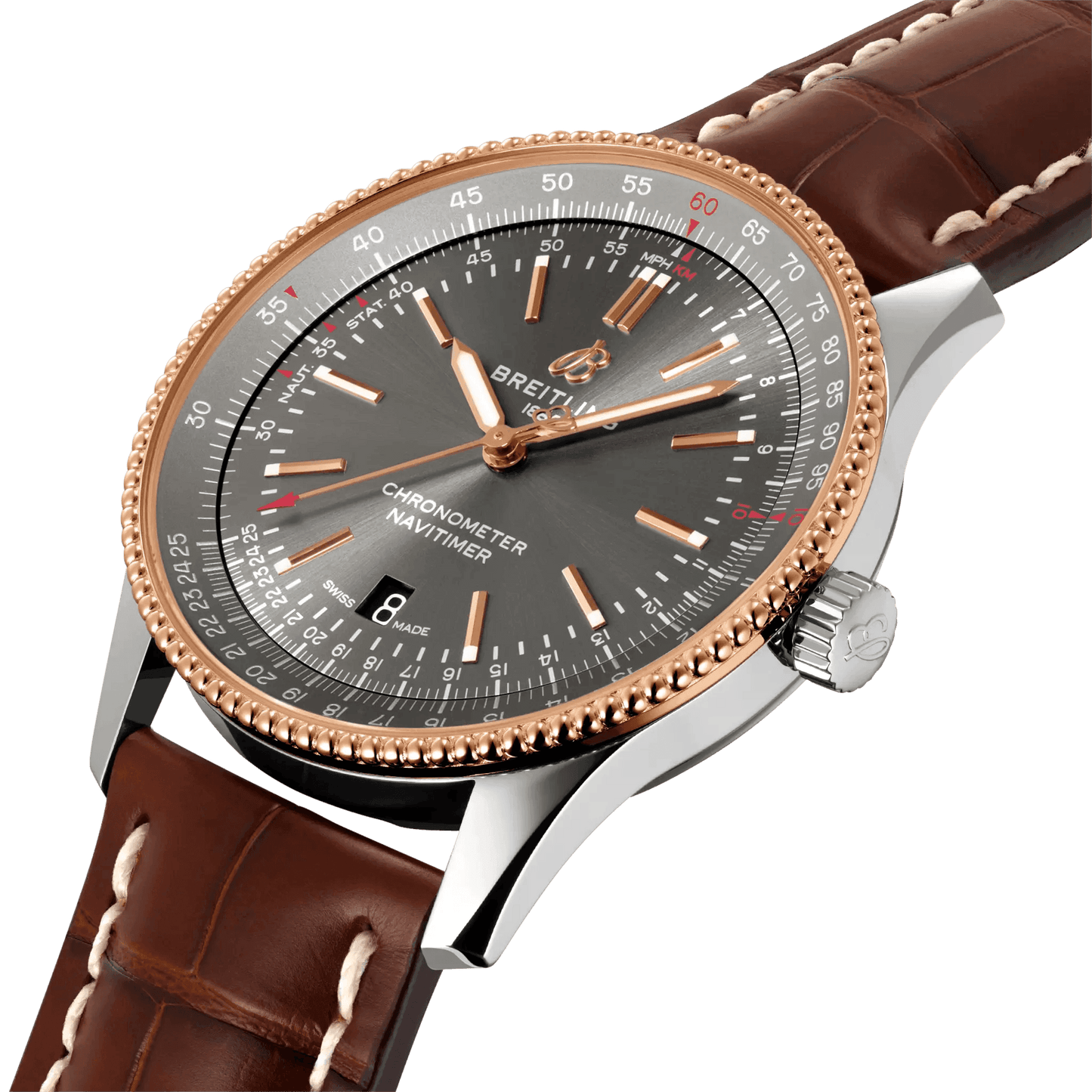 BREITLING Navitimer Automatic 41 Men's Watch, Stainless Steel &amp; 18k Red Gold case, Leather strap - Classic Kaf