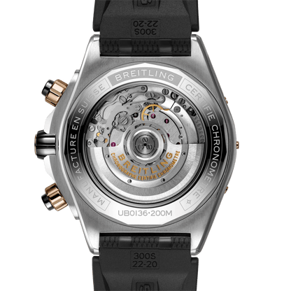 BREITLING Super Chronomat B01 44mm, Stainless Steel & Red Gold case, Black dial, Rubber strap - Classic Kaf