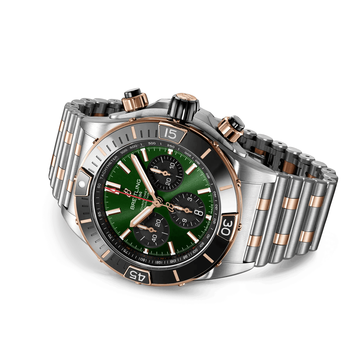 BREITLING Super Chronomat B01 44mm, Stainless Steel & Red Gold, Green dial - Classic Kaf