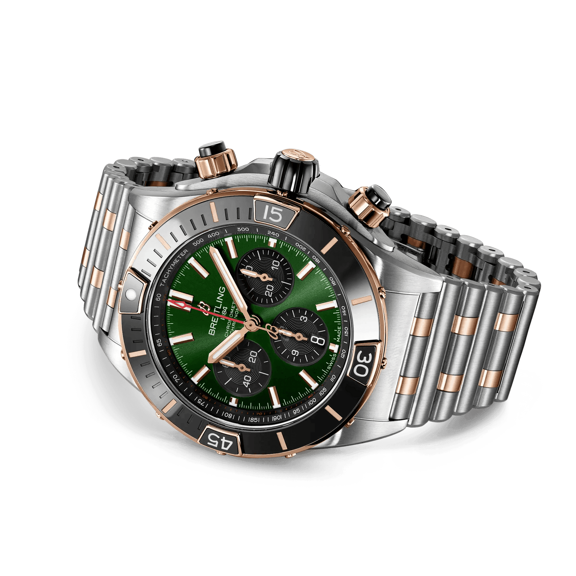 BREITLING Super Chronomat B01 44mm, Stainless Steel & Red Gold, Green dial - Classic Kaf