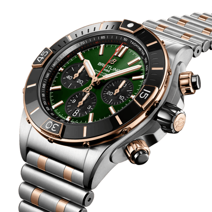 BREITLING Super Chronomat B01 44mm, Stainless Steel & Red Gold, Green dial - Classic Kaf